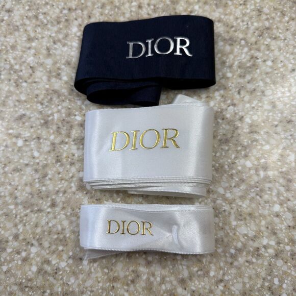 3 Dior Fabric Gift Ribbons Gold White Blue 94", 51" - Picture 1 of 7